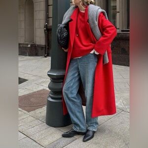 Red Classic Wool Trench Blazer Style Coat